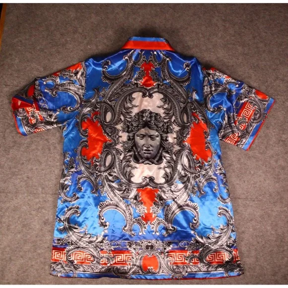 Prestige Original Mens 2XL Baroque Medusa Print Shirt Blue Red Rayon PR-110 - Picture 5 of 8